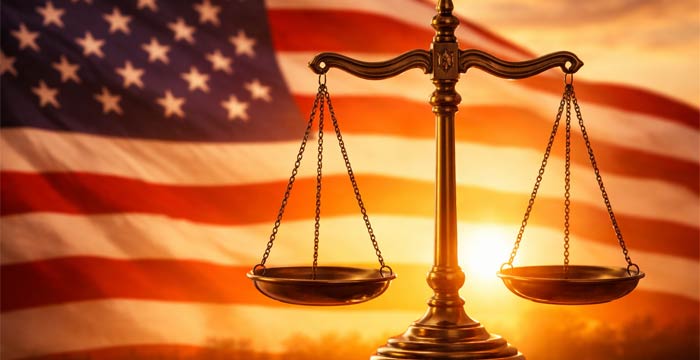 American Flag with Justice Scales